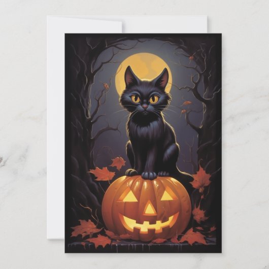 Halloween Black Cat und Pumpkin Einladung (Vorderseite)