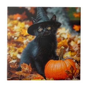 Halloween Black Cat und Pumpkin Fliese