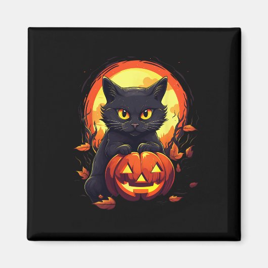 Halloween Black Cat und Pumpkin für Männer Frauen Magnet (Vorne)