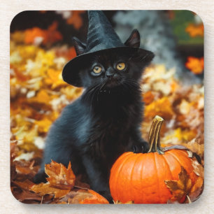 Halloween Black Cat und Pumpkin Getränkeuntersetzer
