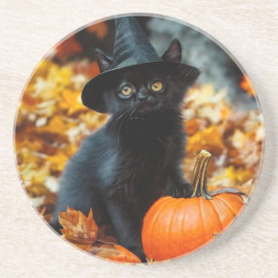 Halloween Black Cat und Pumpkin Getränkeuntersetzer