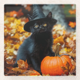 Halloween Black Cat und Pumpkin Glasuntersetzer