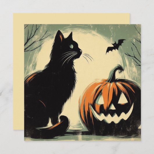 Halloween Black Cat und Pumpkin Karte (Vorne/Hinten)