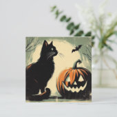 Halloween Black Cat und Pumpkin Karte (Stehend Vorderseite)
