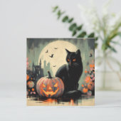 Halloween Black Cat und Pumpkin Karte (Stehend Vorderseite)
