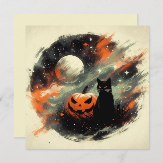 Halloween Black Cat und Pumpkin Karte (Vorne/Hinten)