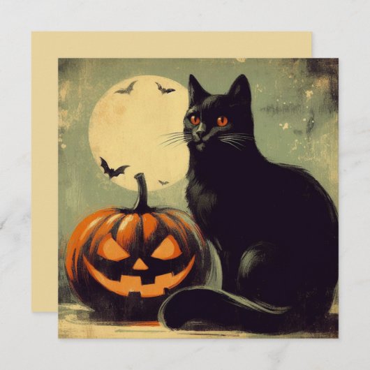 Halloween Black Cat und Pumpkin Karte (Vorne/Hinten)