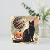 Halloween Black Cat und Pumpkin Karte (Stehend Vorderseite)