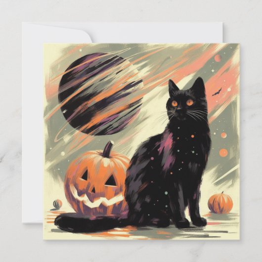 Halloween Black Cat und Pumpkin Karte (Vorderseite)