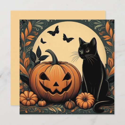 Halloween Black Cat und Pumpkin Karte (Vorne/Hinten)