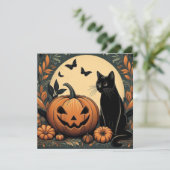 Halloween Black Cat und Pumpkin Karte (Stehend Vorderseite)