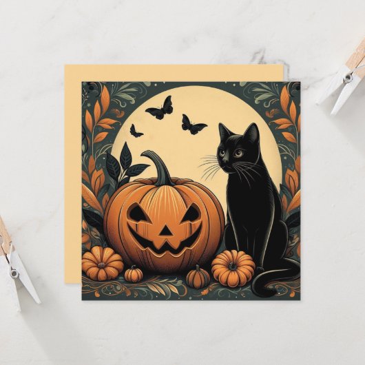 Halloween Black Cat und Pumpkin Karte (Vorderseite/Rückseite Beispiel)