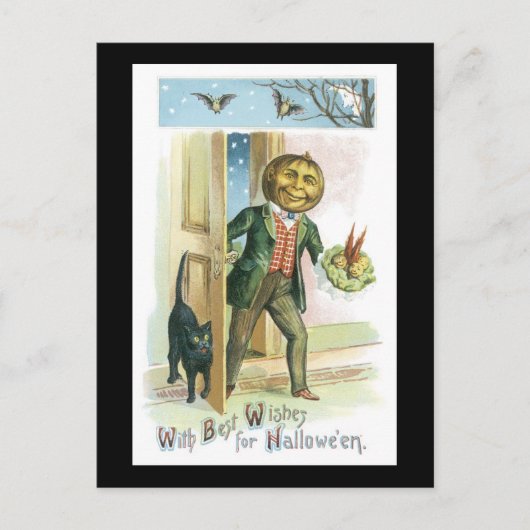 Halloween Black Cat und Pumpkin Man Postkarte (Vorderseite)