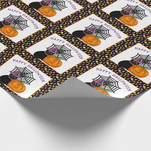 Halloween Black Cat und Pumpkin Niedlich Geschenkpapier (Ecke)