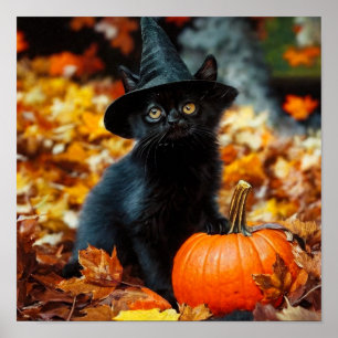 Halloween Black Cat und Pumpkin Poster