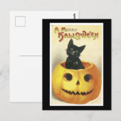 Halloween Black Cat und Pumpkin Postkarte (Vorne/Hinten)