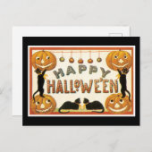 Halloween Black Cat und Pumpkin Postkarte (Vorne/Hinten)