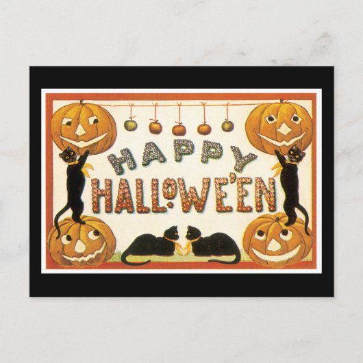 Halloween Black Cat und Pumpkin Postkarte (Vorderseite)