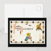 Halloween Black Cat und Pumpkin Postkarte (Vorne/Hinten)
