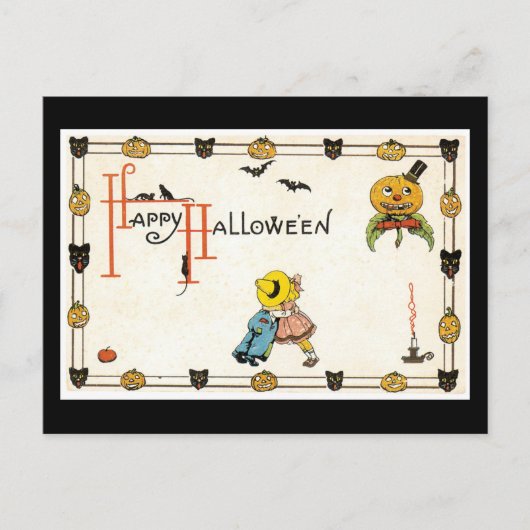 Halloween Black Cat und Pumpkin Postkarte (Vorderseite)