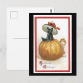 Halloween Black Cat und Pumpkin Postkarte (Vorne/Hinten)
