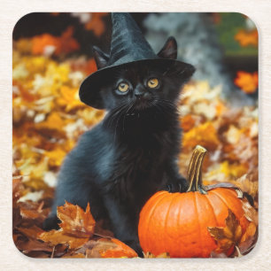 Halloween Black Cat und Pumpkin Rechteckiger Pappuntersetzer