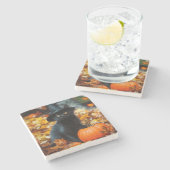 Halloween Black Cat und Pumpkin Steinuntersetzer (Seitenansicht)