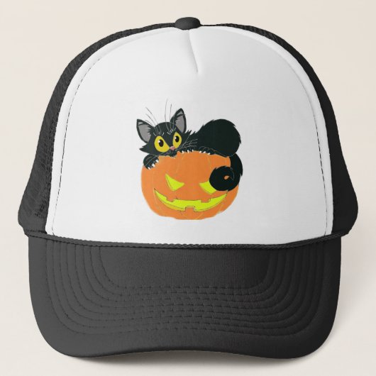 Halloween Black Cat und Pumpkin Truckerkappe (Vorderseite)