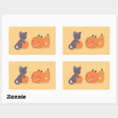 Halloween Black Cat und Pumpkins auf Gelb Rechteckiger Aufkleber (Blatt)