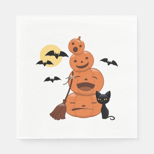 Halloween Black Cat und Pumpkins auf Weiß Serviette (Vorderseite)