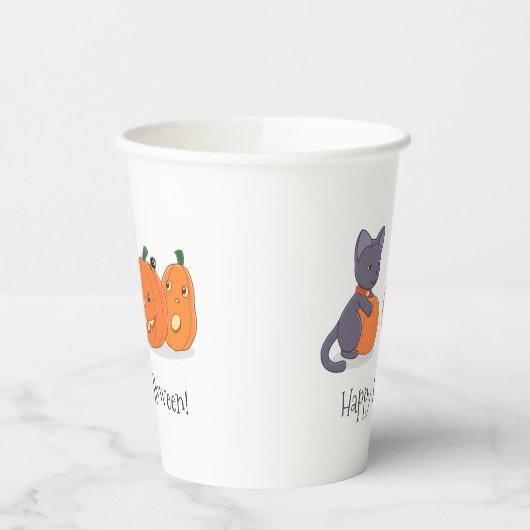 Halloween Black Cat und Pumpkins Pappbecher (Links)