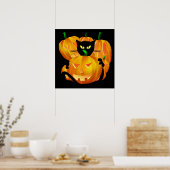 Halloween Black Cat und Pumpkins Poster (Küche)