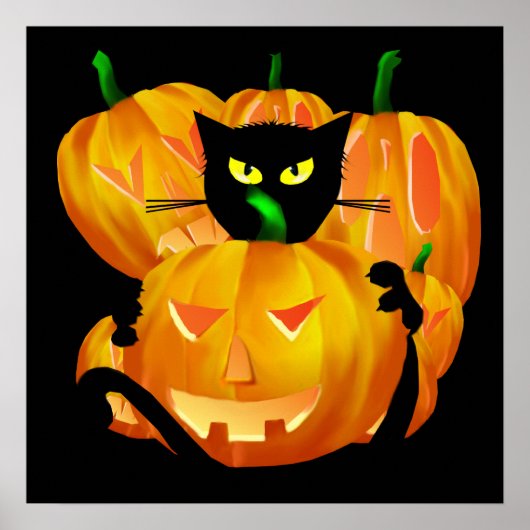Halloween Black Cat und Pumpkins Poster (Vorne)
