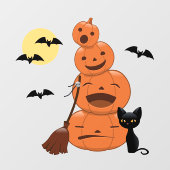 Halloween Black Cat und Pumpkins Stack Fensteraufkleber (Blatt)