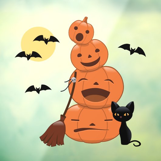 Halloween Black Cat und Pumpkins Stack Fensteraufkleber (Blatt 3)