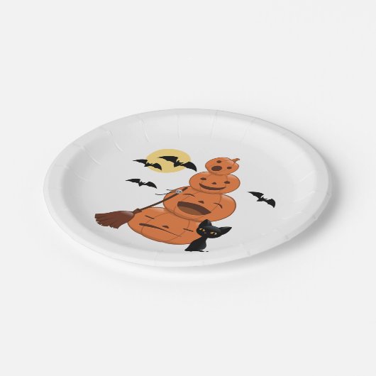 Halloween Black Cat und Pumpkins White Pappteller (Schrägansicht)