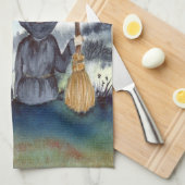 Halloween Black Cat und The Hexenkratzer Nacht Geschirrtuch (Viertel Falte)