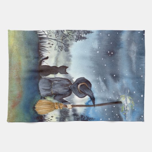 Halloween Black Cat und The Hexenkratzer Nacht Geschirrtuch (Horizontal)