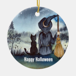 Halloween Black Cat und The Hexenkratzer Nacht Keramik Ornament