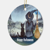 Halloween Black Cat und The Hexenkratzer Nacht Keramik Ornament (Links)