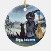 Halloween Black Cat und The Hexenkratzer Nacht Keramik Ornament (Hinten)