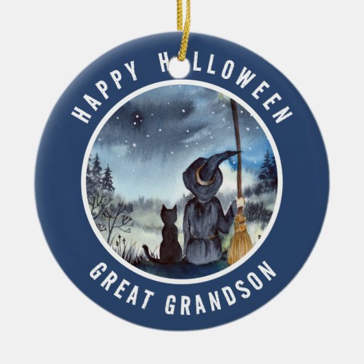 Halloween Black Cat und The Hexenkratzer Nacht Keramik Ornament (Vorne)