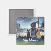 Halloween Black Cat und The Hexenkratzer Nacht Magnet (Vorderseite/Rückseite)