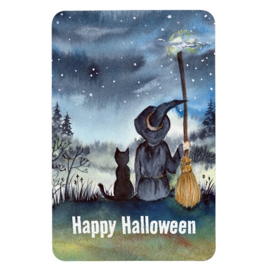 Halloween Black Cat und The Hexenkratzer Nacht Magnet (Vertikal)