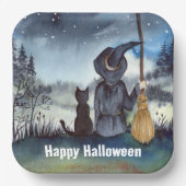 Halloween Black Cat und The Hexenkratzer Nacht Pappteller (Vorderseite)