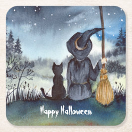 Halloween Black Cat und The Hexenkratzer Nacht Rechteckiger Pappuntersetzer