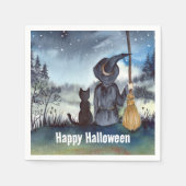 Halloween Black Cat und The Hexenkratzer Nacht Serviette (Vorderseite)