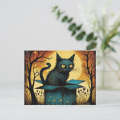 Halloween Black Cat und Vollmond Postkarte (Stehend Vorderseite)