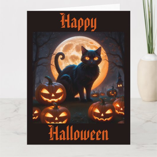 Halloween Black Cat Under the Harvest Moon Karte (Vorderseite)