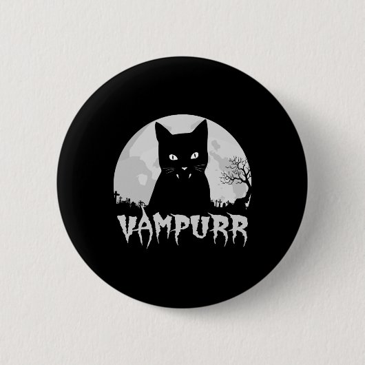 Halloween Black Cat Vampire mit Vollmond - Vampu Button (Vorderseite)